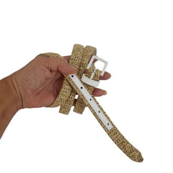 Torrid  Belt Skinny Cincher Rattan Weaved Braided Basket White Tan Size 3X 46" - Picture 1 of 10